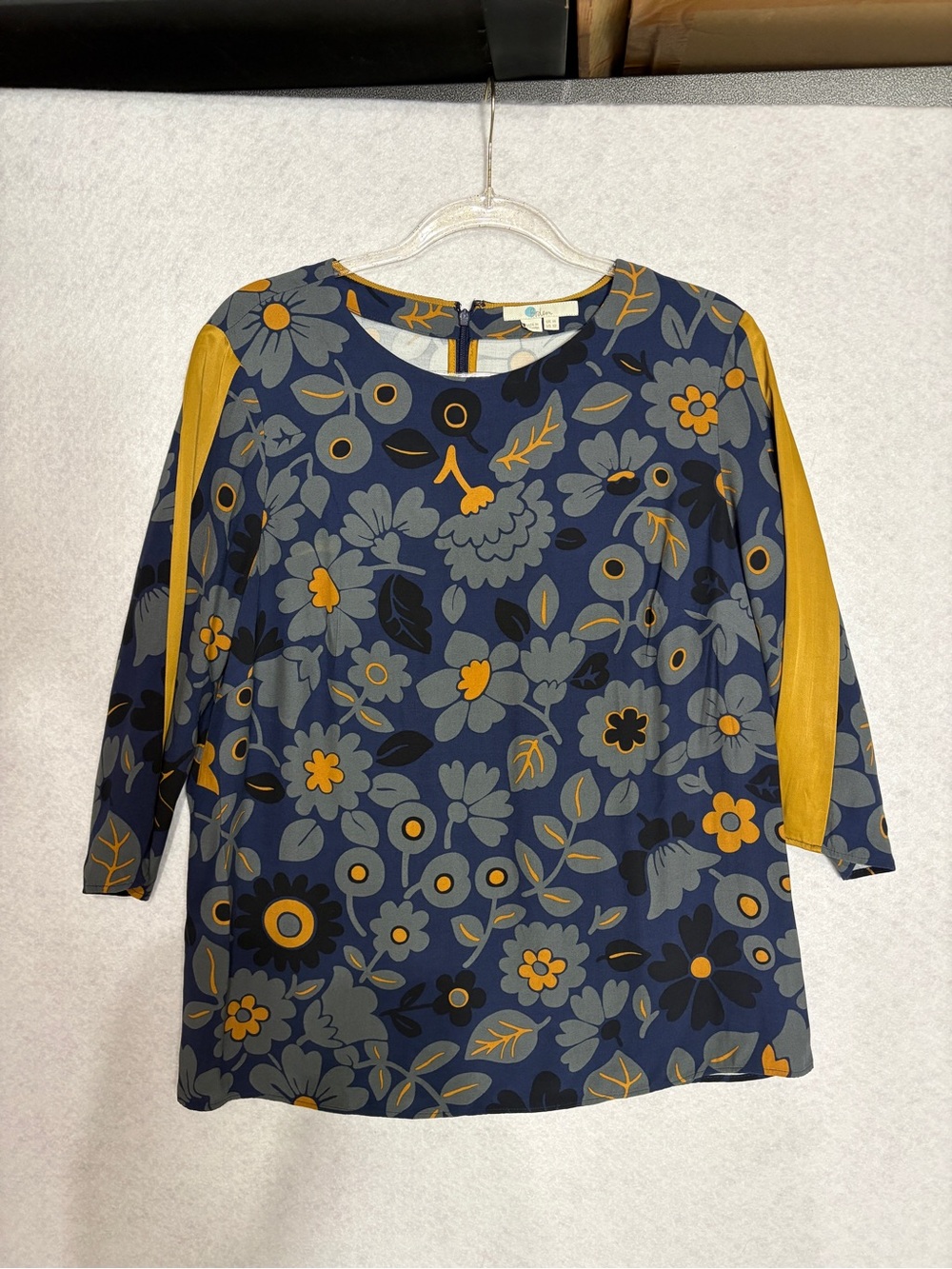 Boden Navy and Mustard Floral Tunic Top